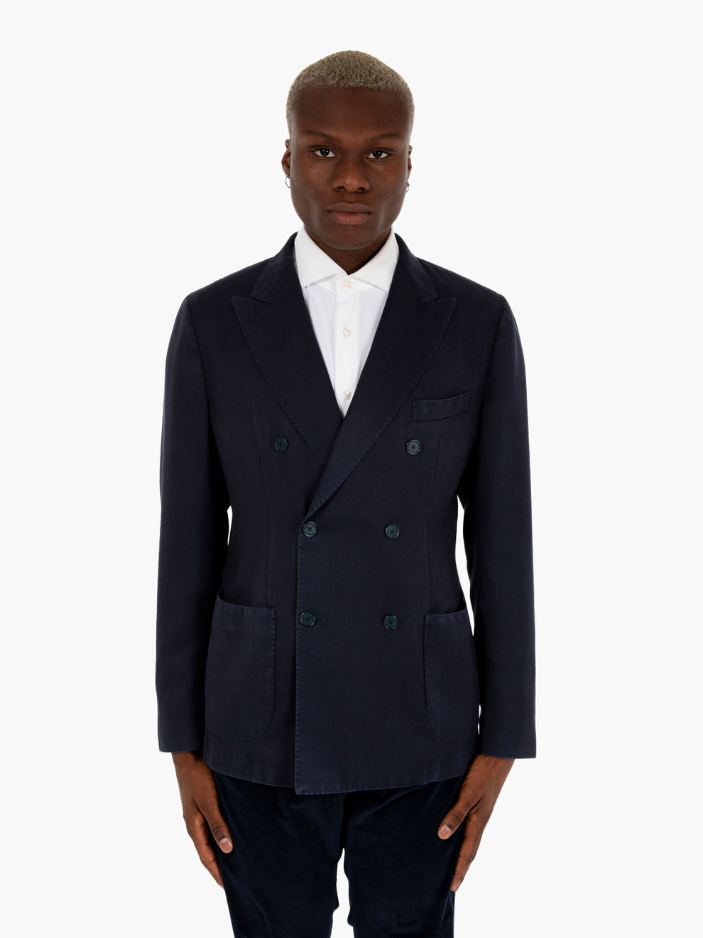 Blue double-breasted wool blazer