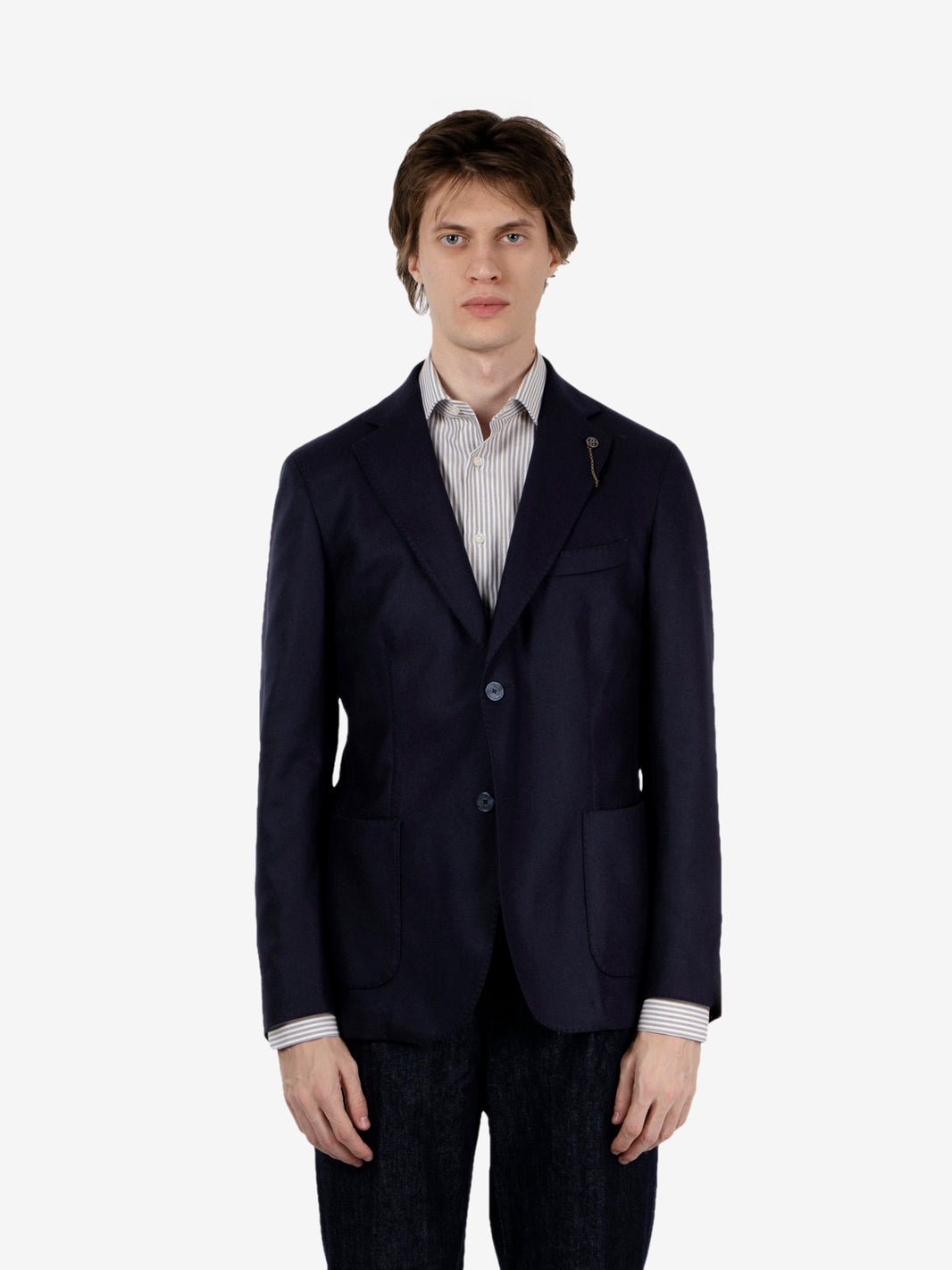 Navy blue wool-blend single-breasted blazer