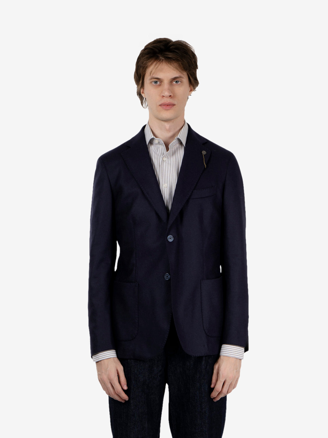 Navy blue wool-blend single-breasted blazer