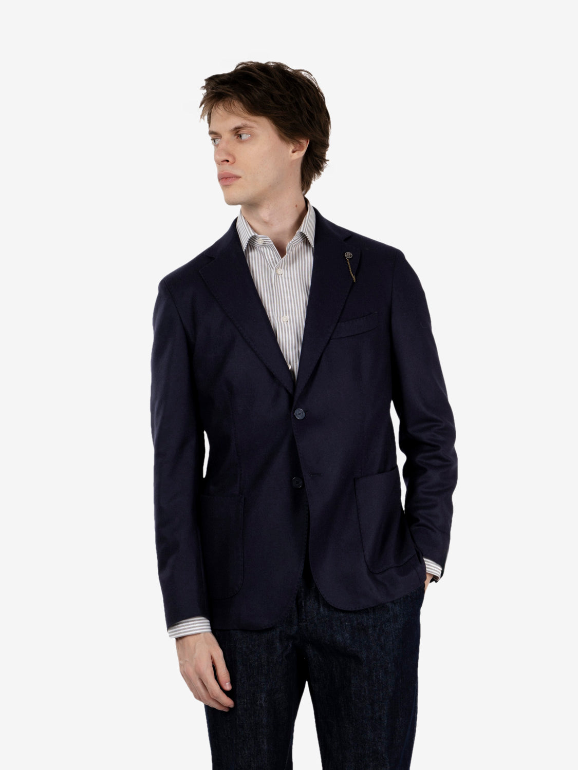 Navy blue wool-blend single-breasted blazer