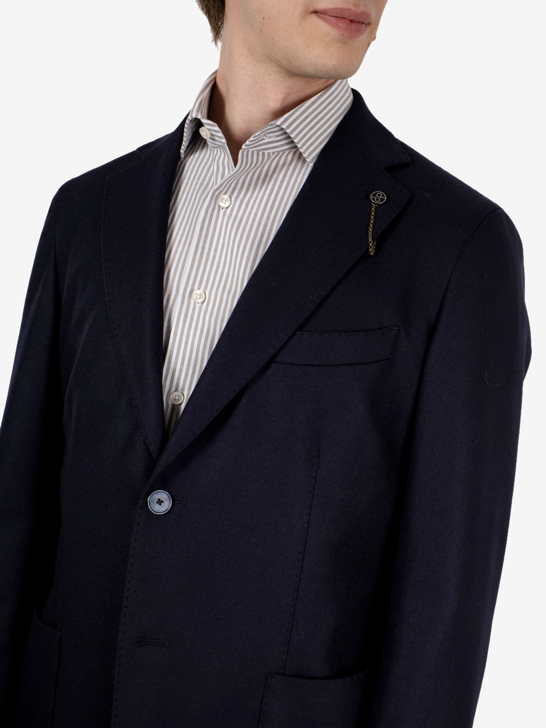 Navy blue wool-blend single-breasted blazer