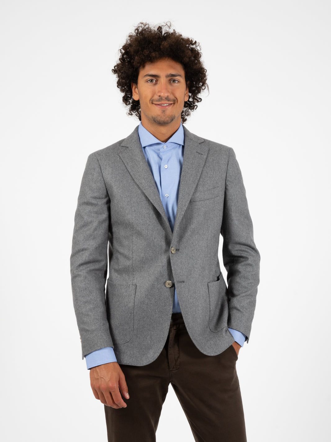 Pearl Grey Wool Blend Single Breasted Blazer