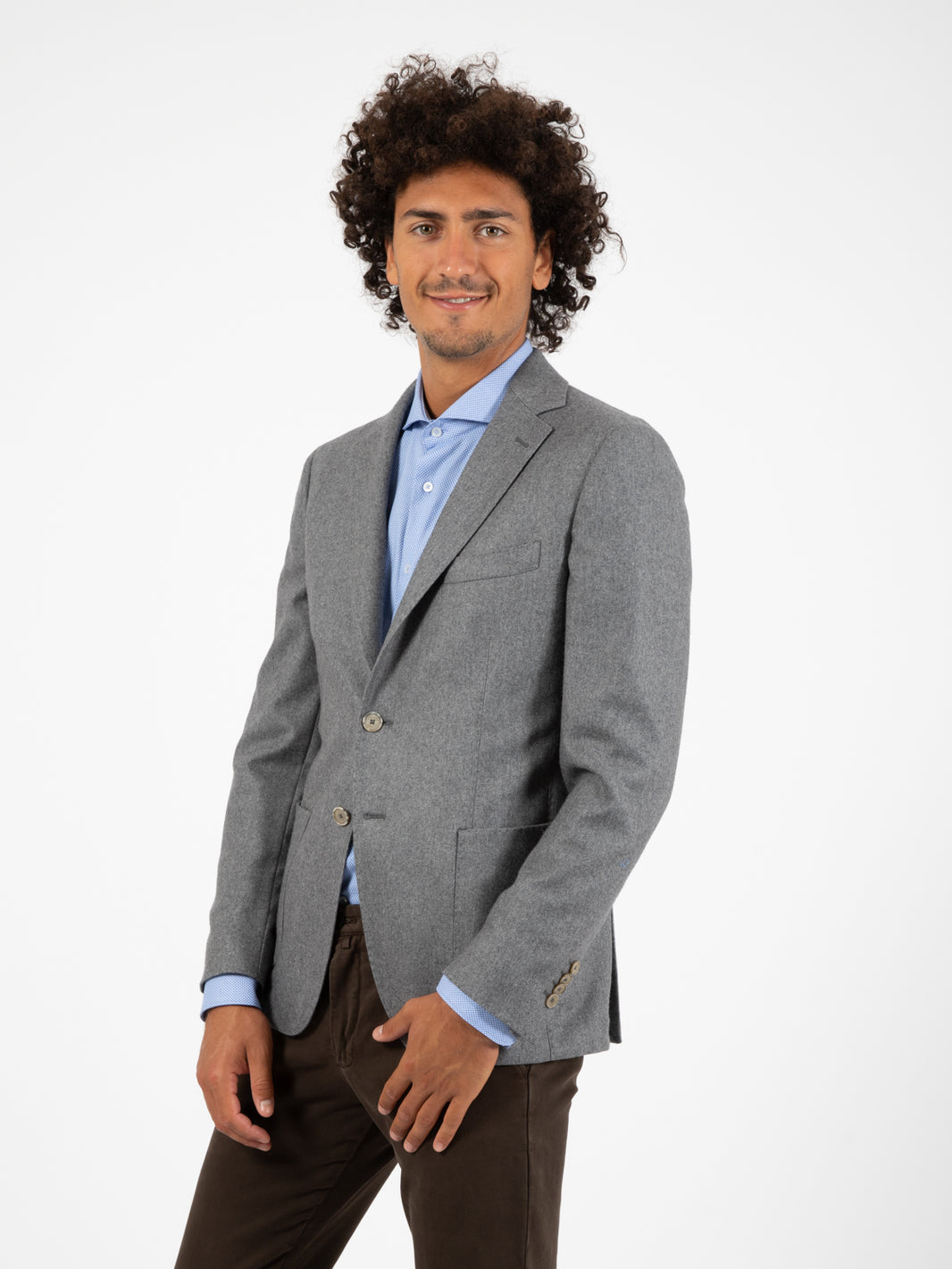 Pearl Grey Wool Blend Single Breasted Blazer