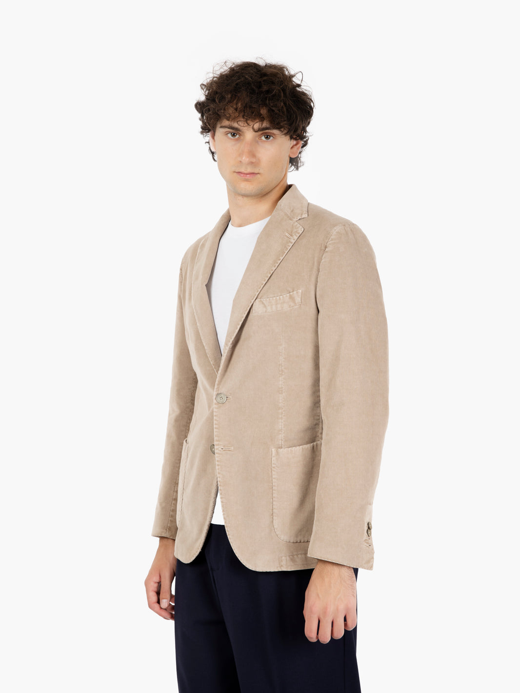 Beige velvet single-breasted blazer