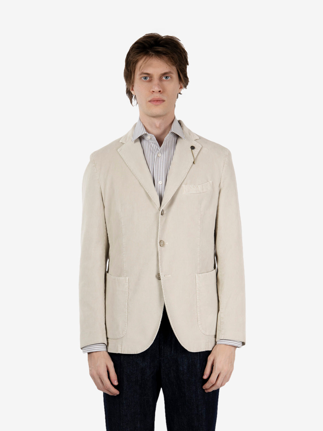 Blazer monopetto in velluto millerighe panna