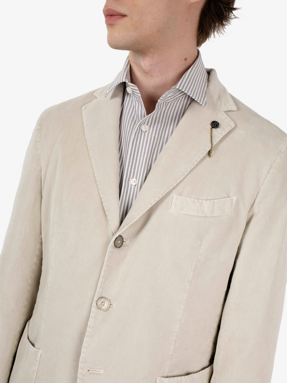 Blazer monopetto in velluto millerighe panna