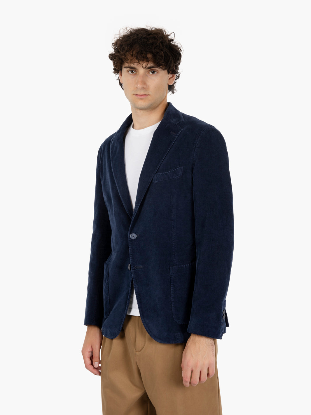 Single-breasted navy velvet blazer