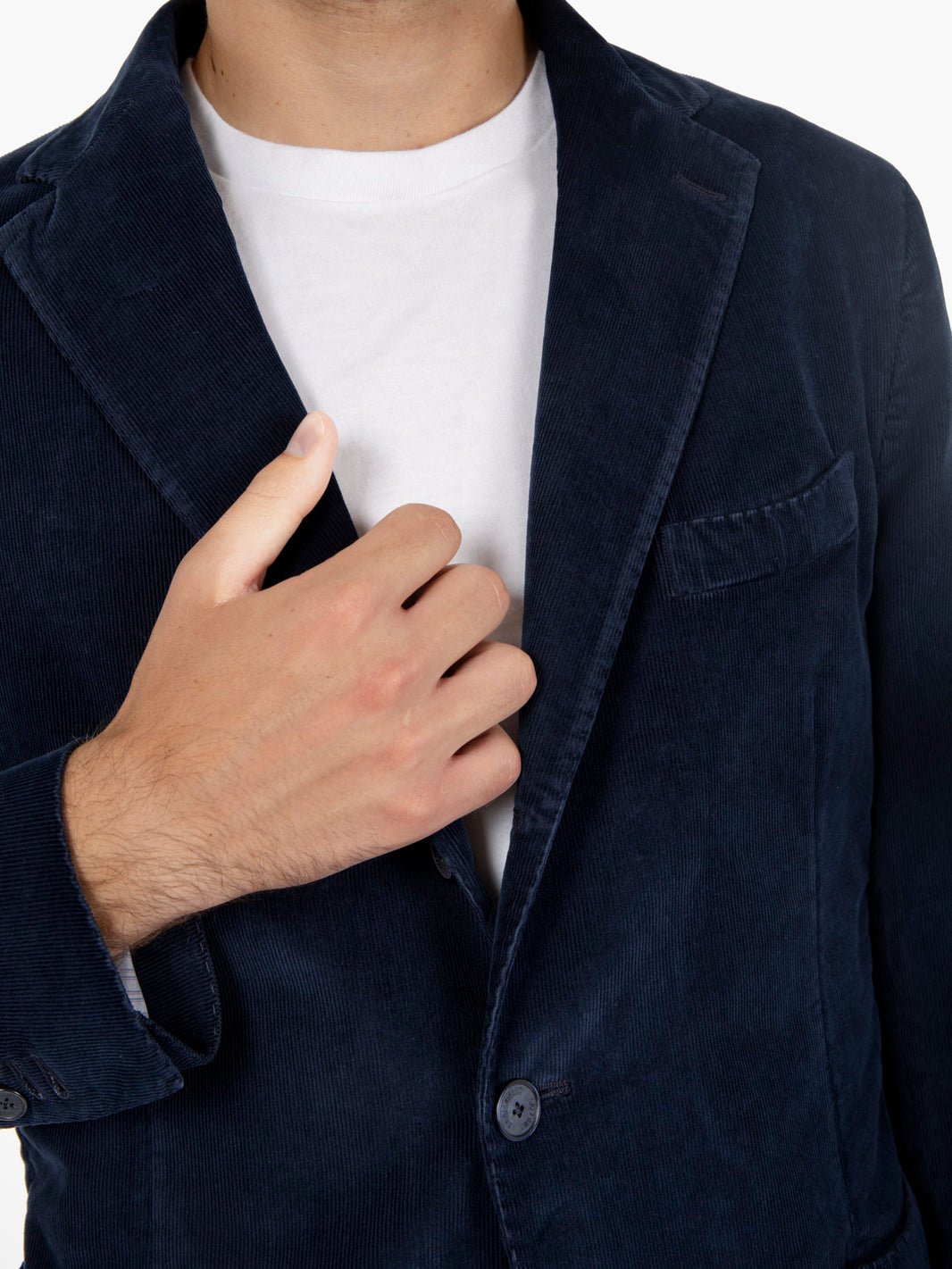 Single-breasted navy velvet blazer