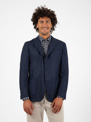 SANTANIELLO - Blazer sfoderato in misto lana blu