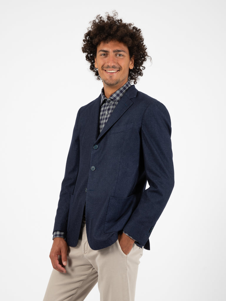 SANTANIELLO - Blazer sfoderato in misto lana blu