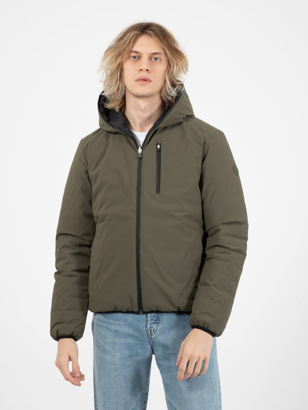 Giacca Ezra con cappuccio double face military green
