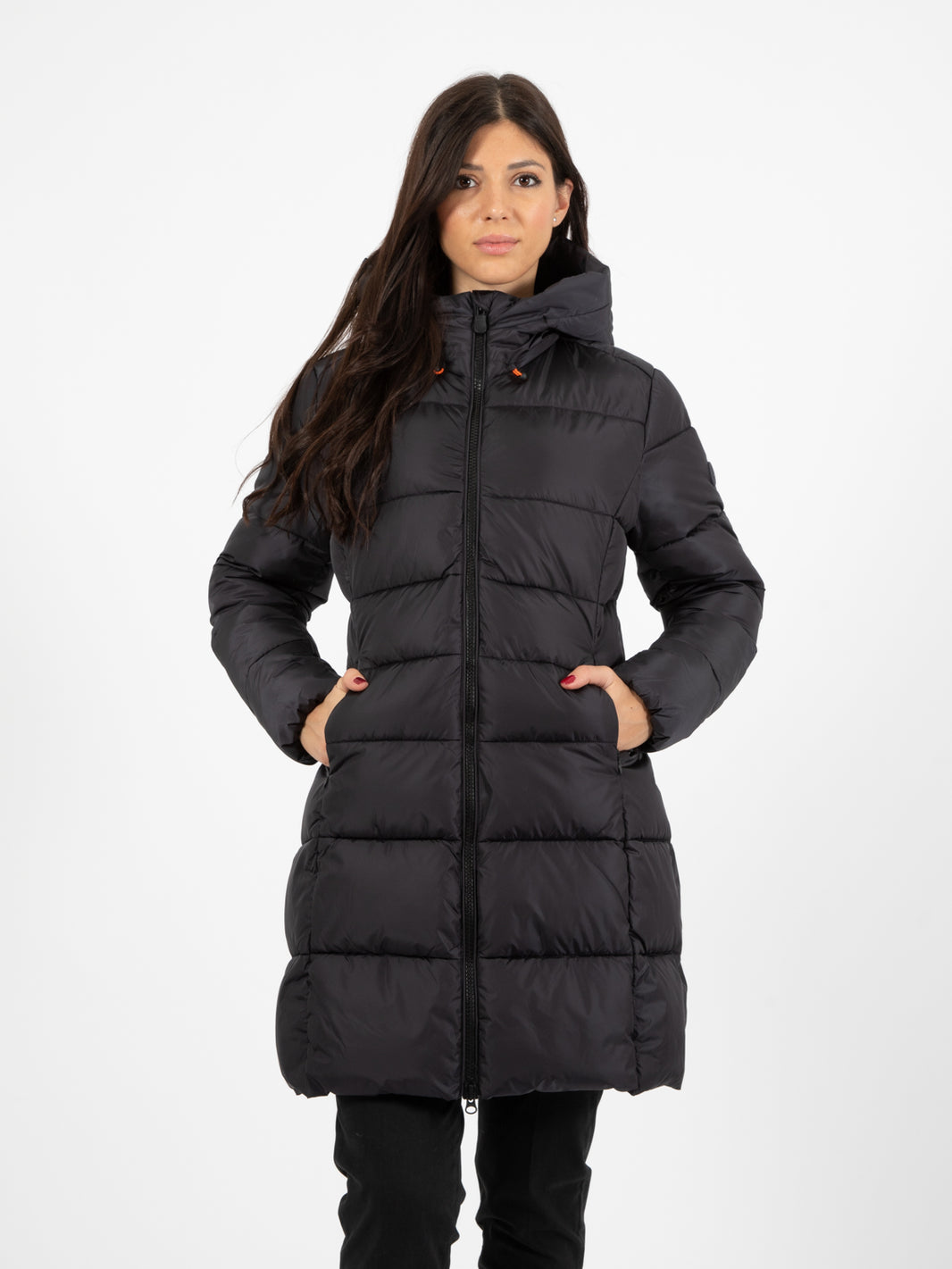 Mega 17 Taylor hooded coat black down jacket