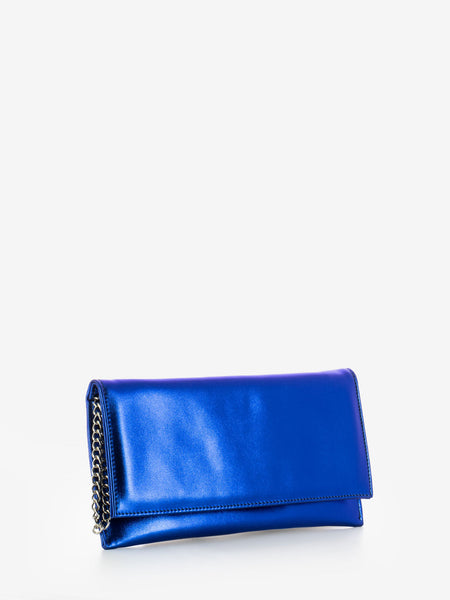 Pochette con catena metal bluette