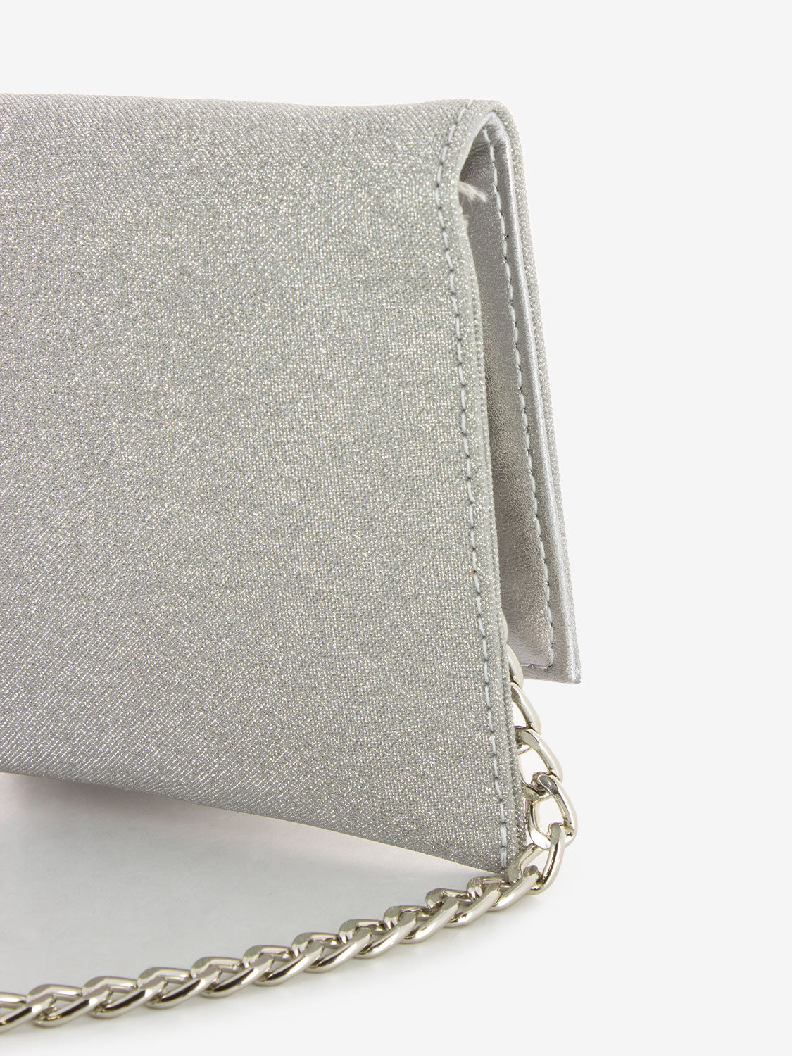 Silver glitter mesh clutch