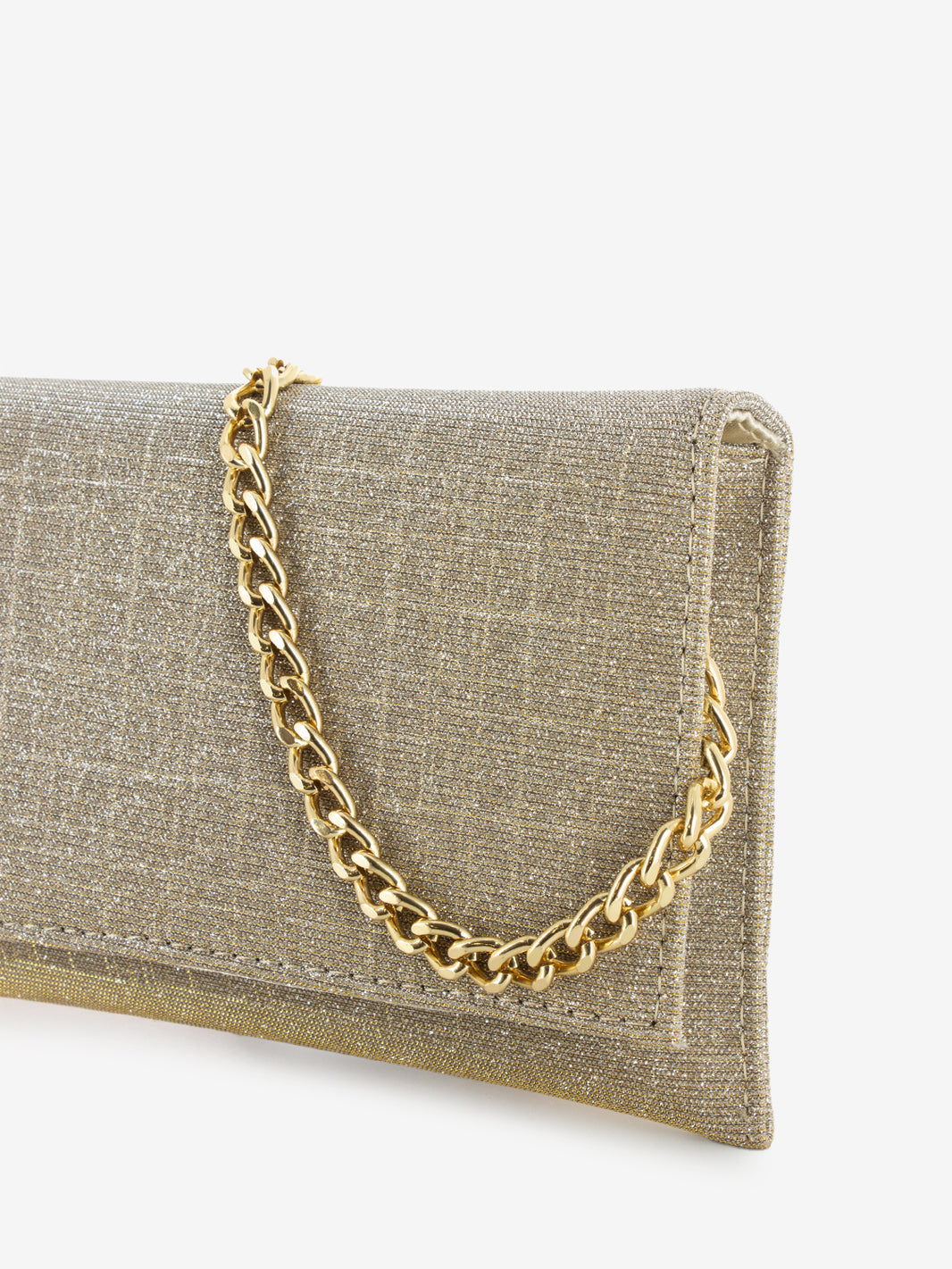 Beige glitter mesh clutch bag