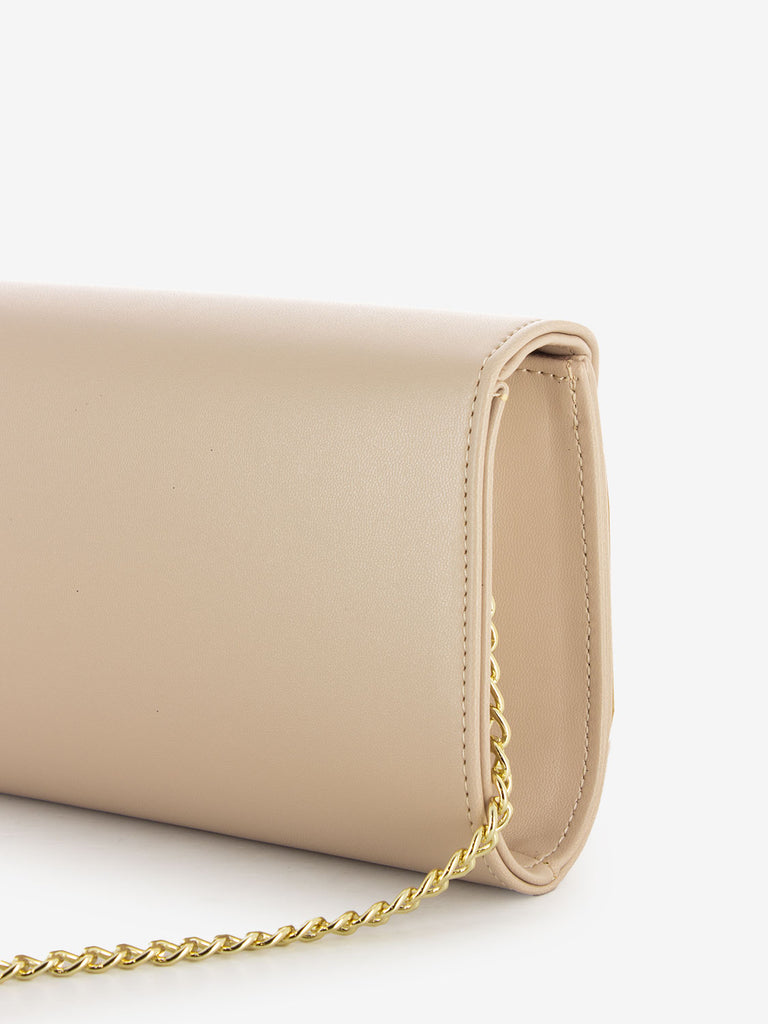 SCARLETT - Pochette soft con fiocco strass beige nude