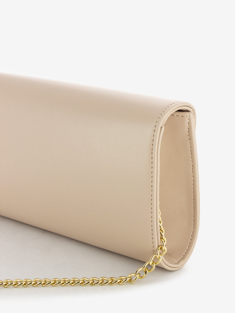 SCARLETT - Pochette soft con fiocco strass beige