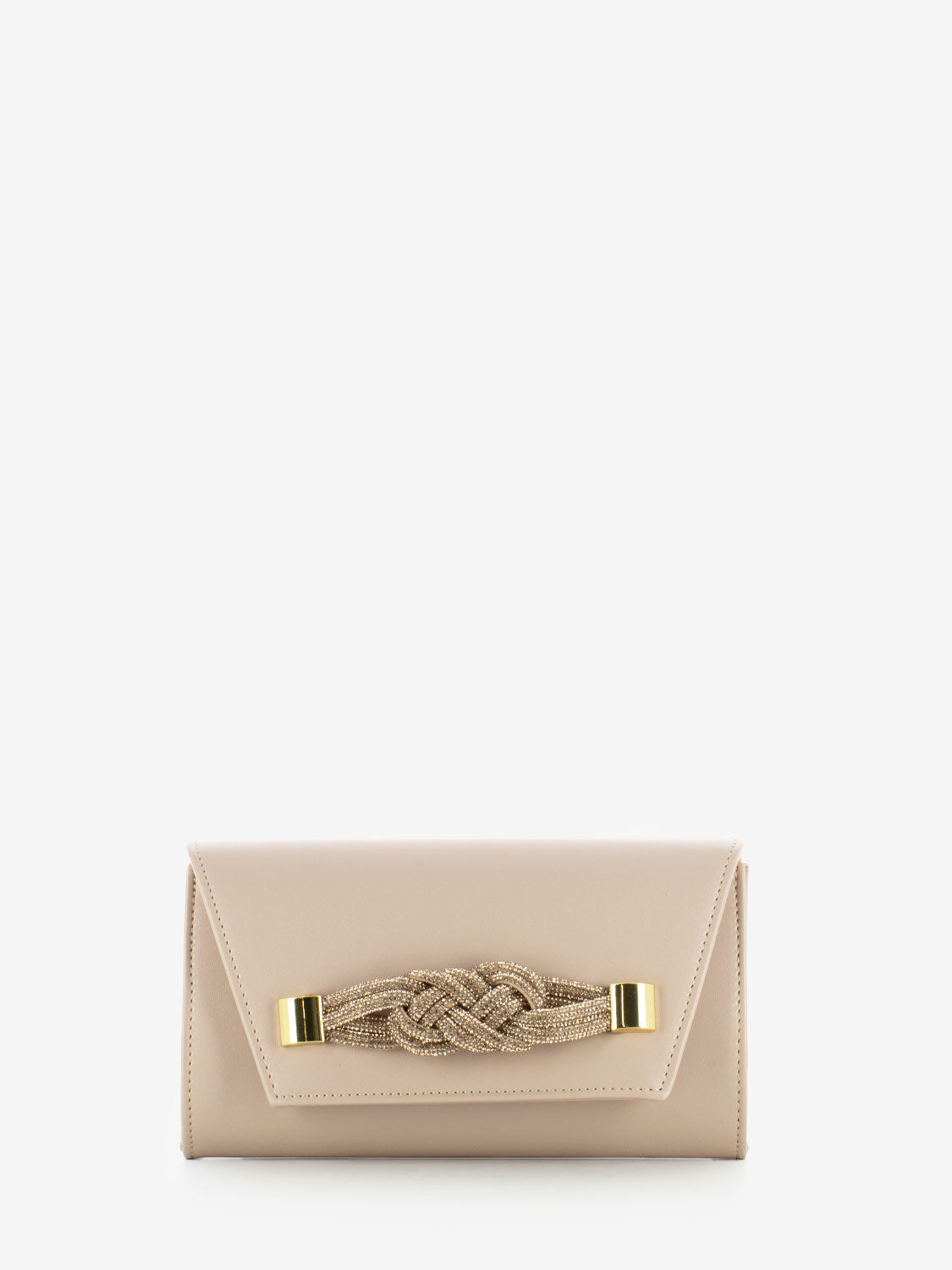 Pochette soft con fiocco strass cipria