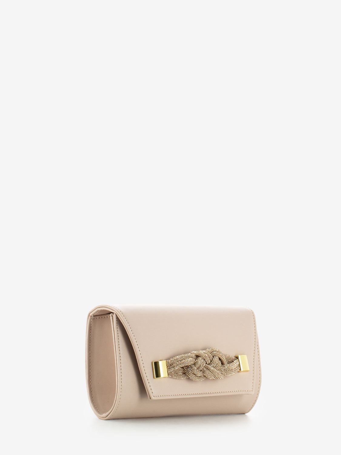 Pochette soft con fiocco strass cipria