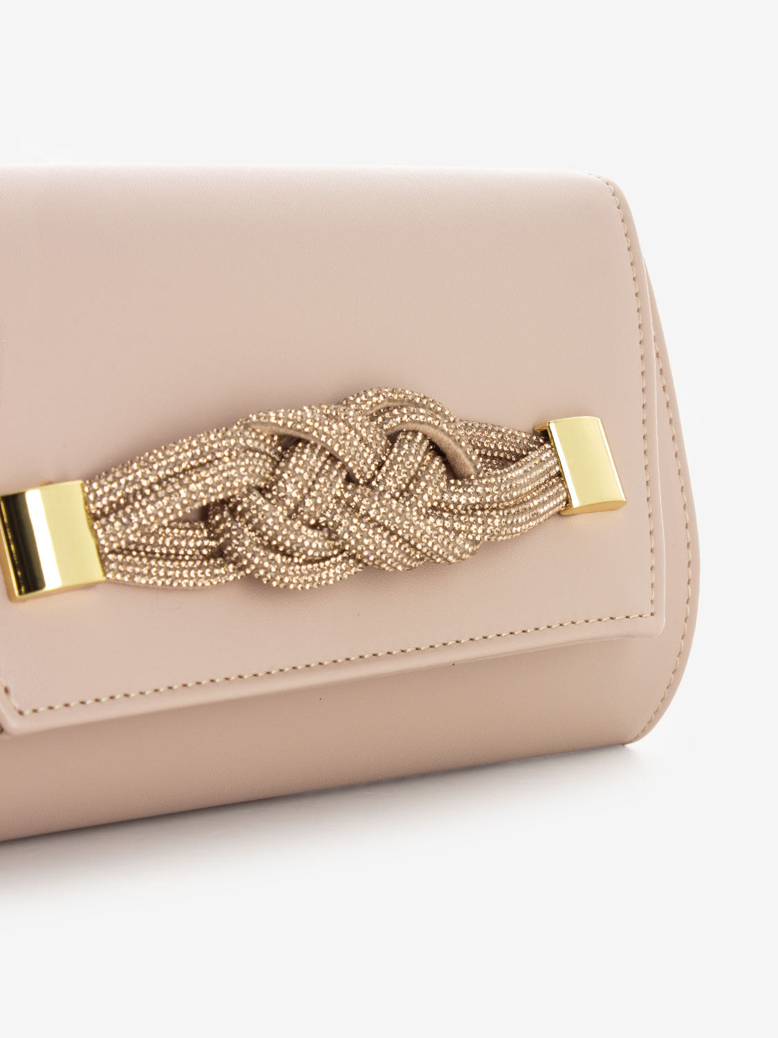 Pochette soft con fiocco strass cipria