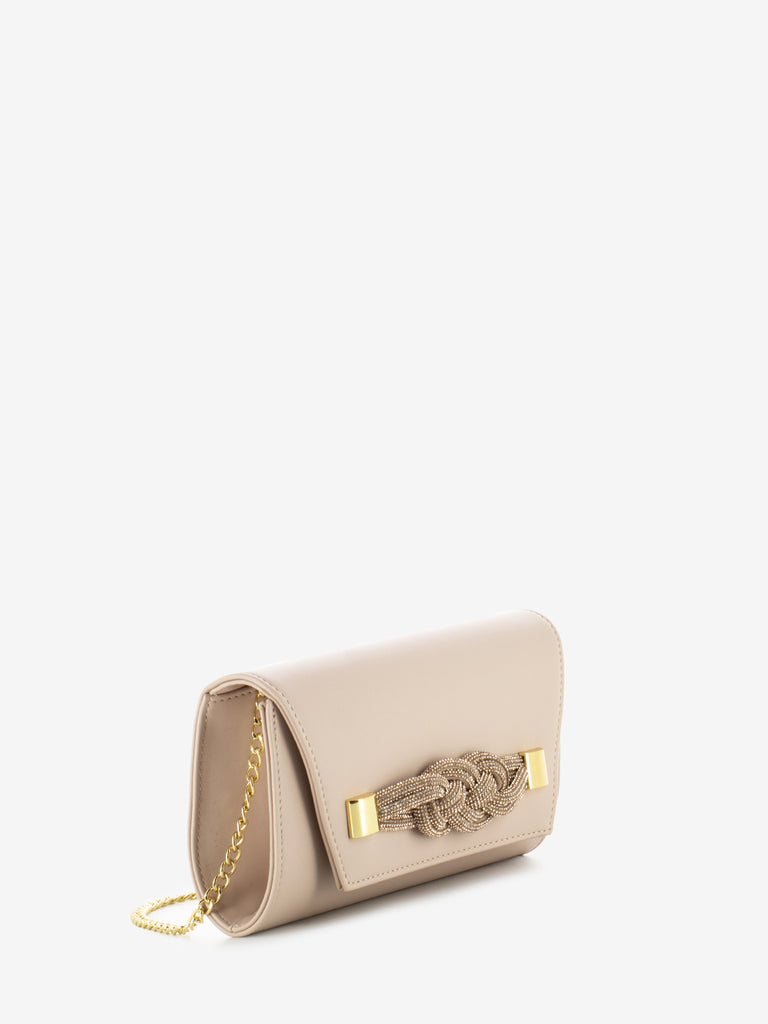 SCARLETT - Pochette soft con fiocco strass nude