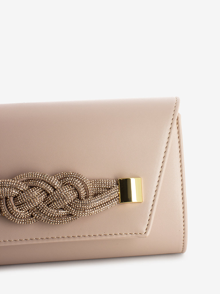 SCARLETT - Pochette soft con fiocco strass nude