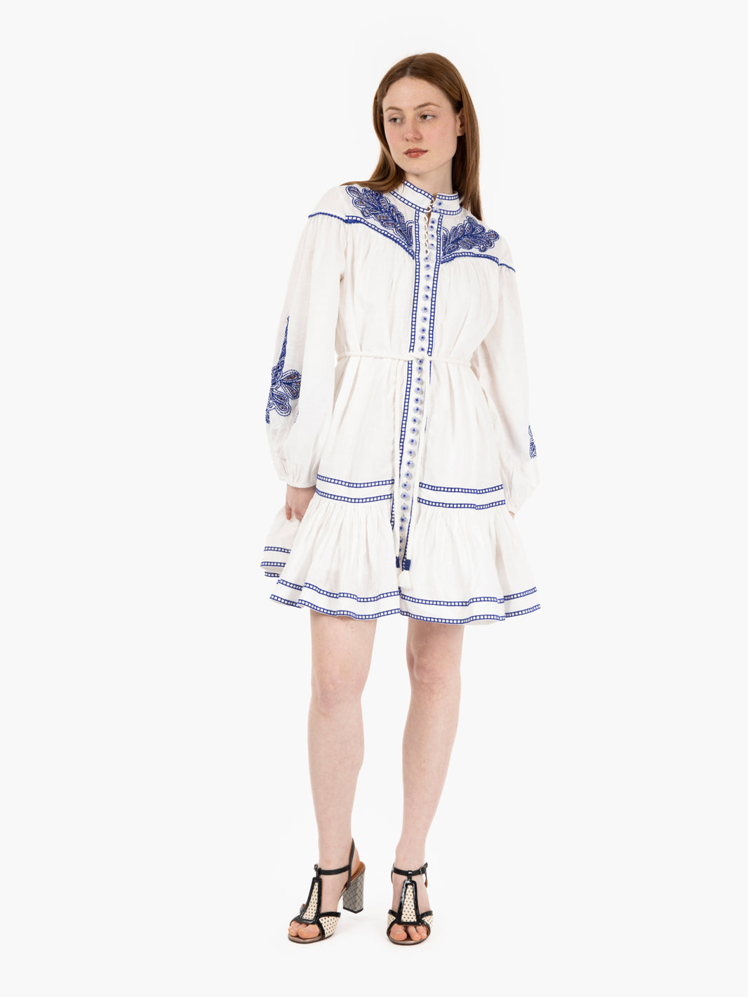 Zillenia short dress with white/blue embroidery