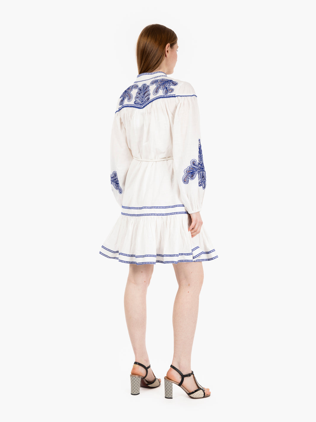 Zillenia short dress with white/blue embroidery
