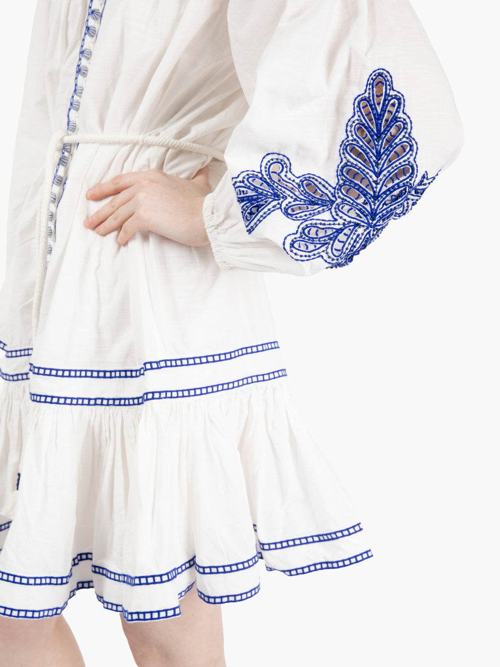 Zillenia short dress with white/blue embroidery