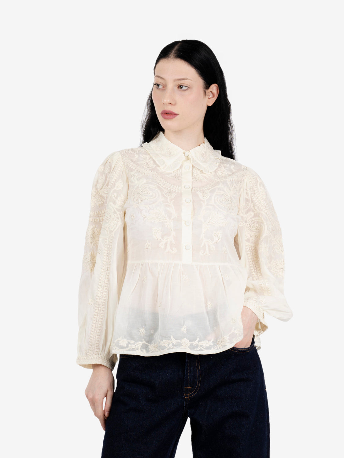 Blusa con ricami Britta Papyrus bianca