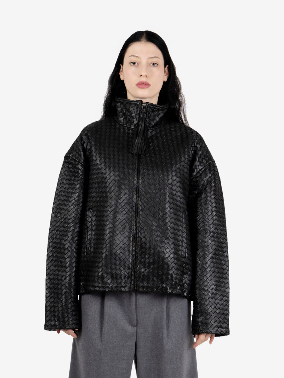 Bomber in pelle intrecciata black