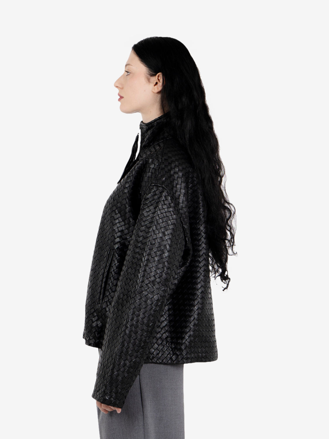 Bomber in pelle intrecciata black