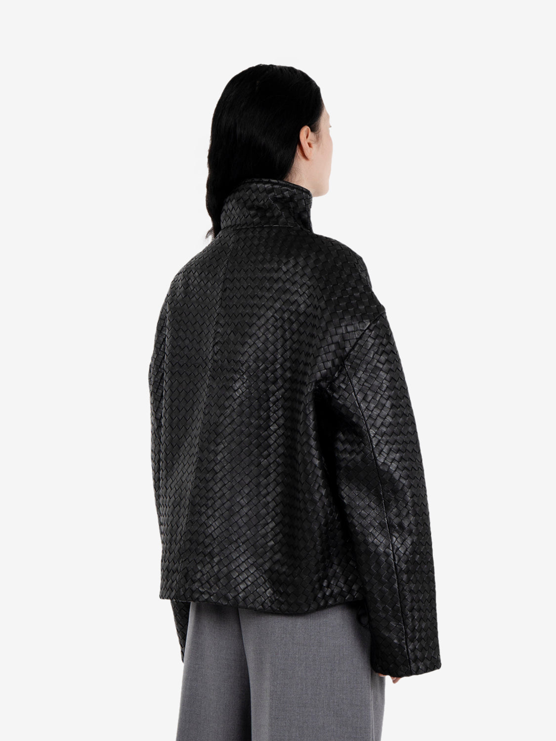 Bomber in pelle intrecciata black