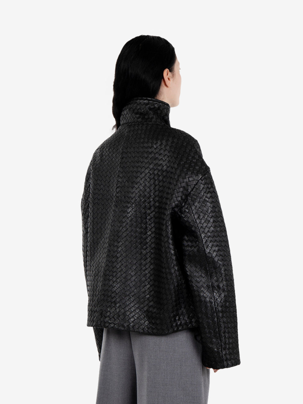 Bomber in pelle intrecciata black