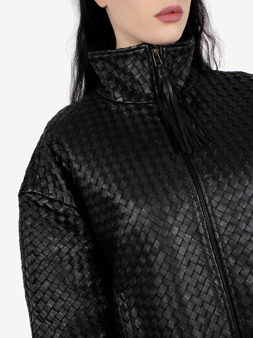 Bomber in pelle intrecciata black