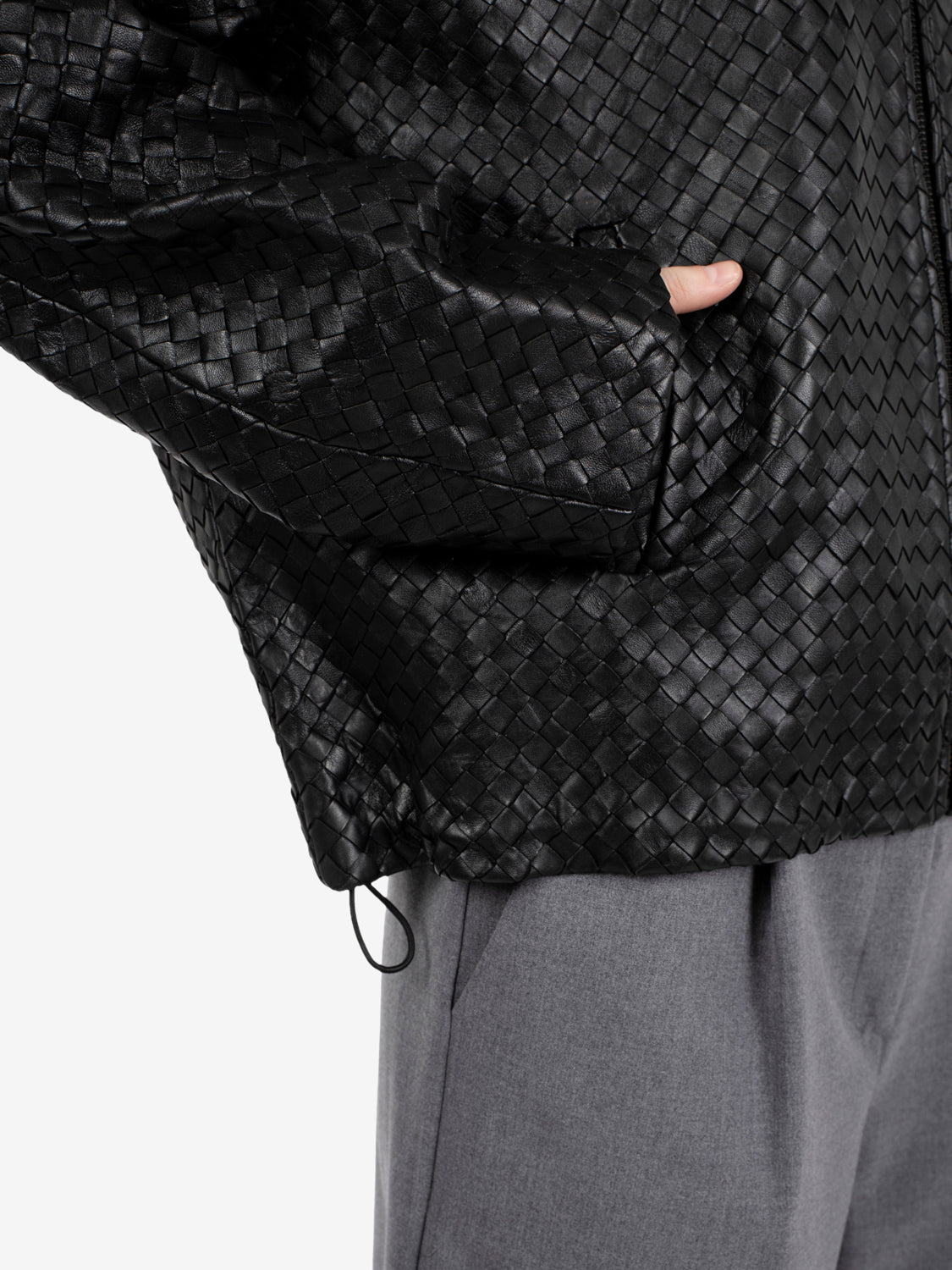 Bomber in pelle intrecciata black