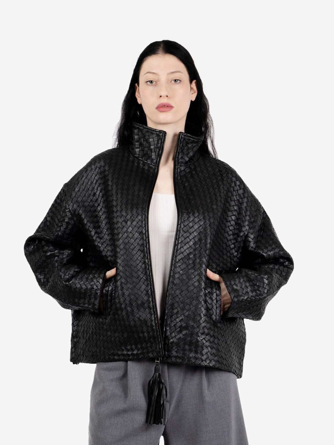 Bomber in pelle intrecciata black