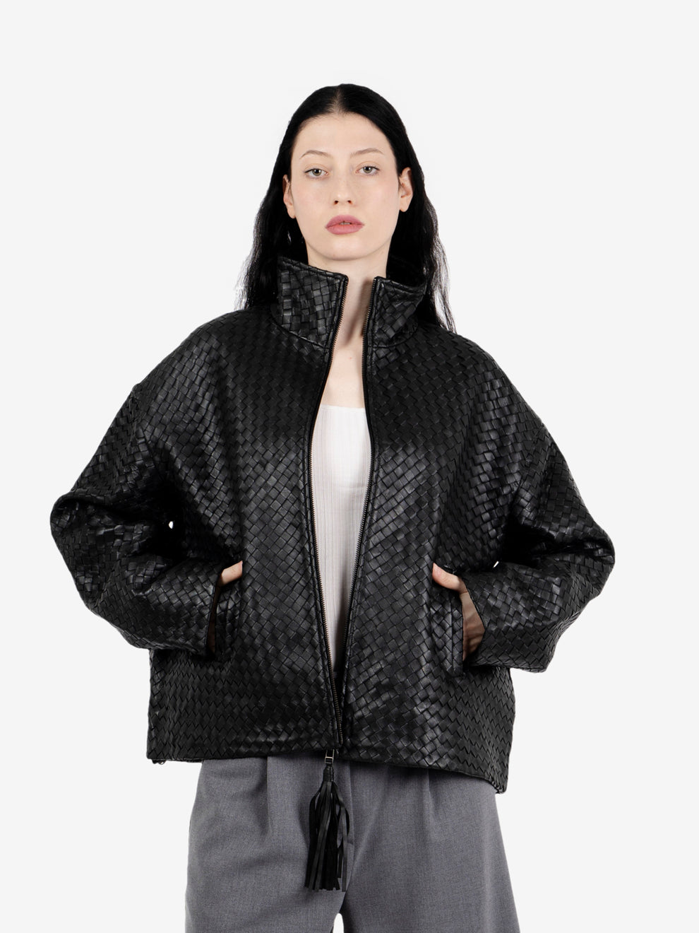Bomber in pelle intrecciata black