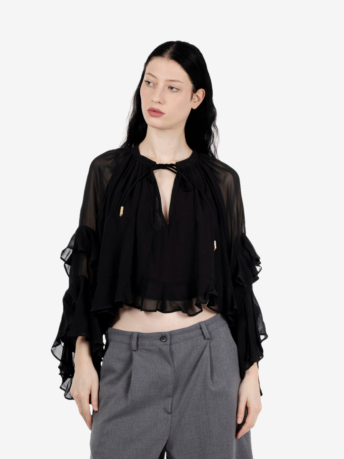 Camicia Ardis con volant nero