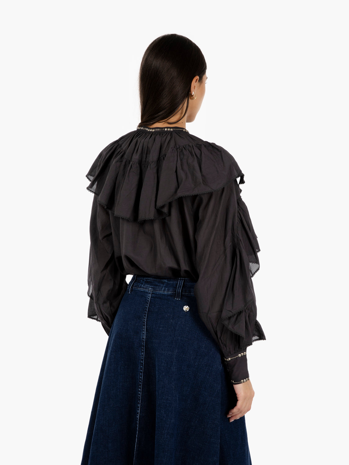 ONYX BLACK RUFFLED SHIRT SELONA_BLK