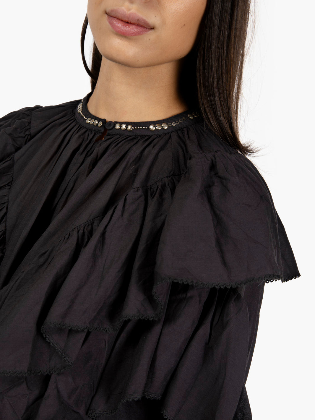 ONYX BLACK RUFFLED SHIRT SELONA_BLK