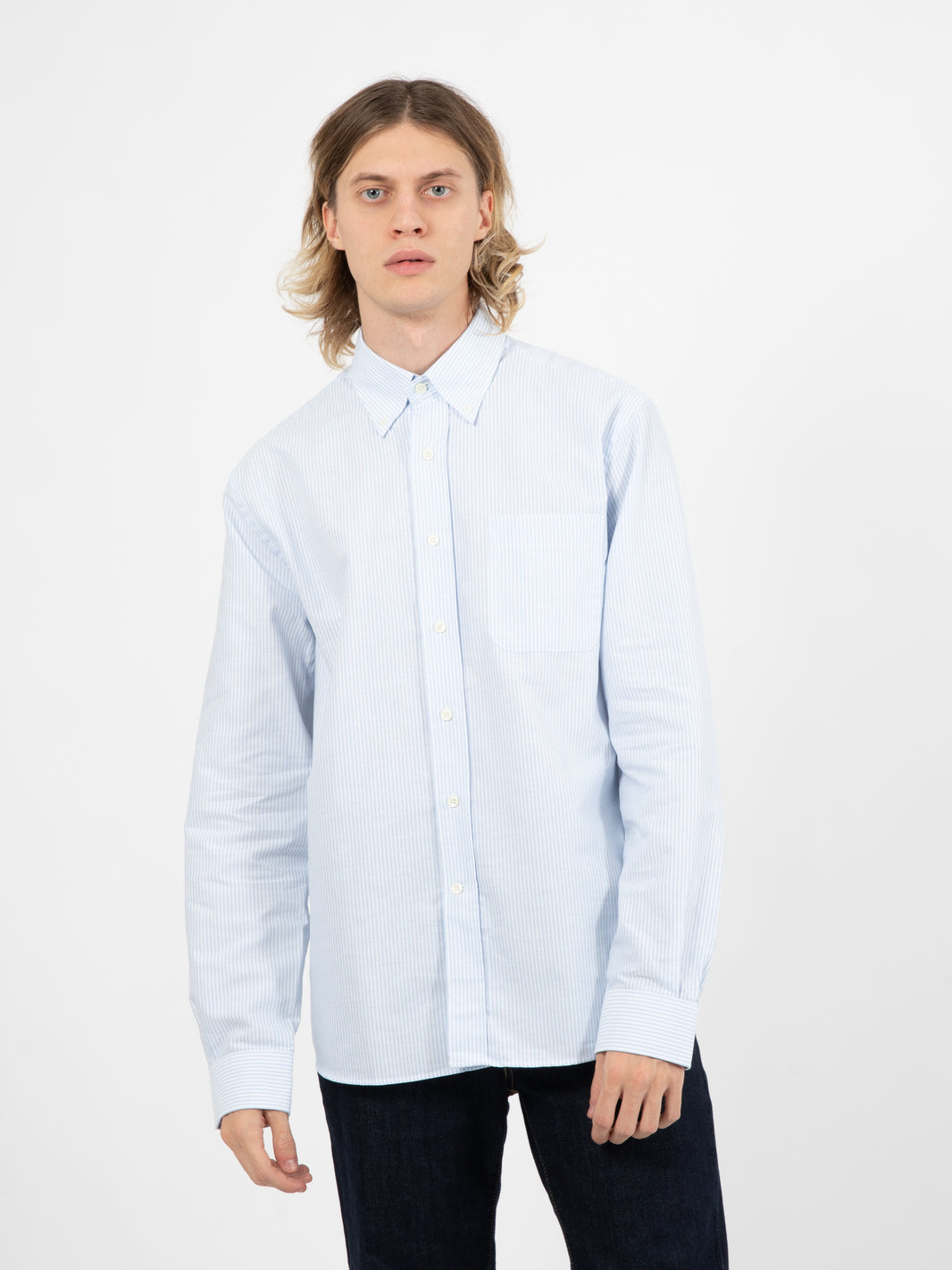 Doubling Button Down Shirt Azure-White