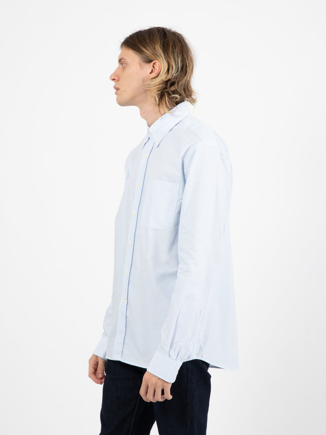 Doubling Button Down Shirt Azure-White