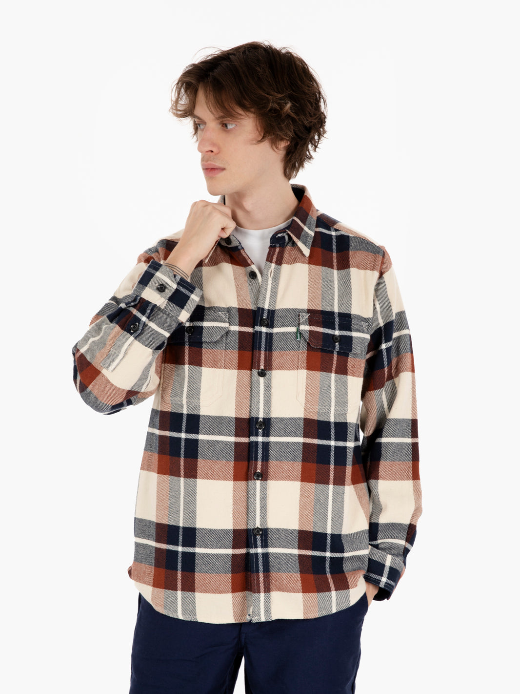 Blue / brown / offwhite check flannel shirt