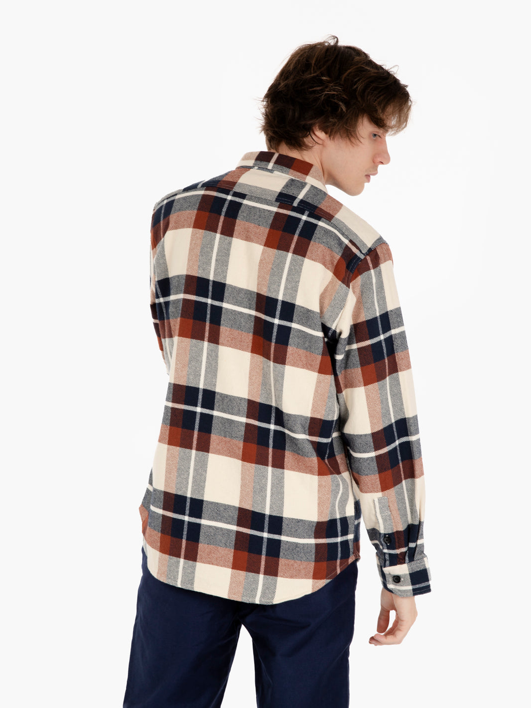 Blue / brown / offwhite check flannel shirt