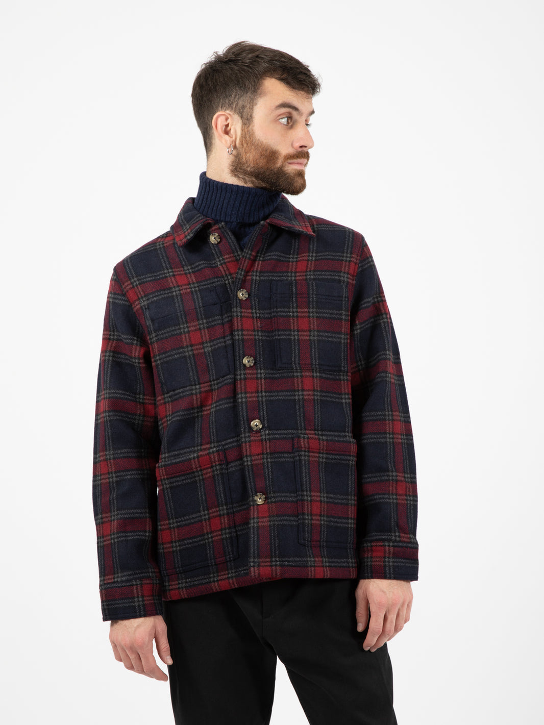 Dorr jacket in blue / dark red check wool