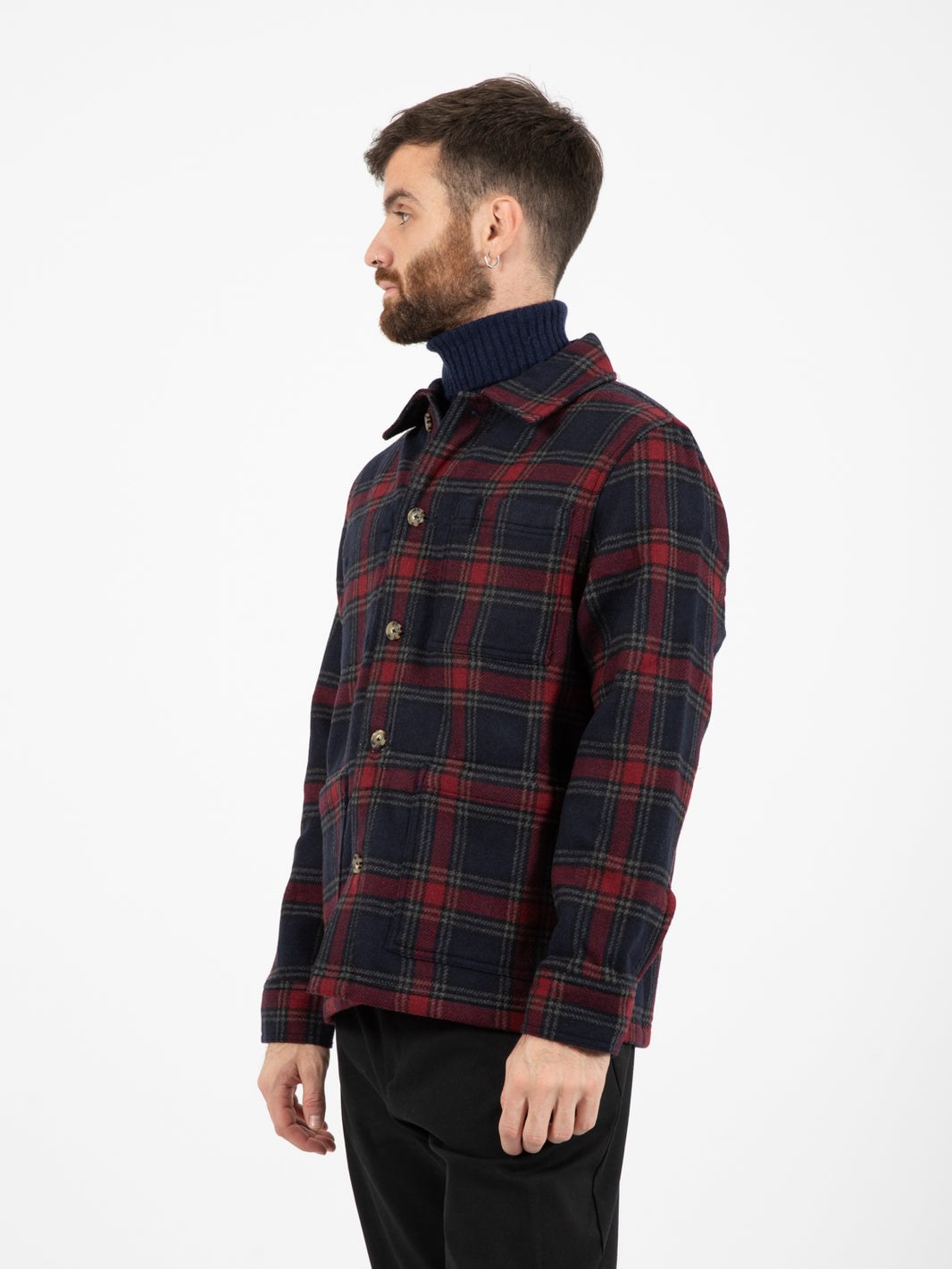 Dorr jacket in blue / dark red check wool