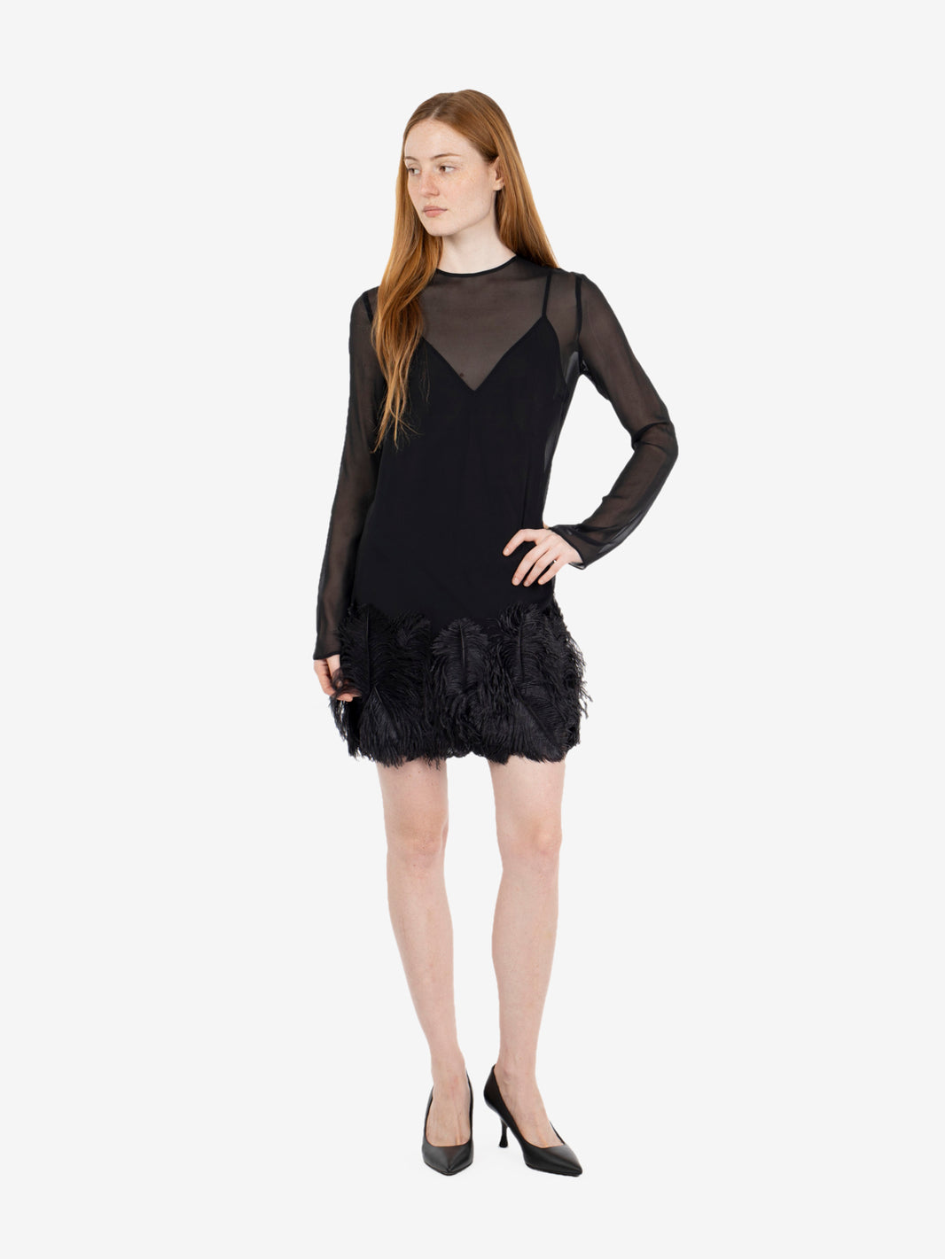 Rae Short Dress with Black Feathers