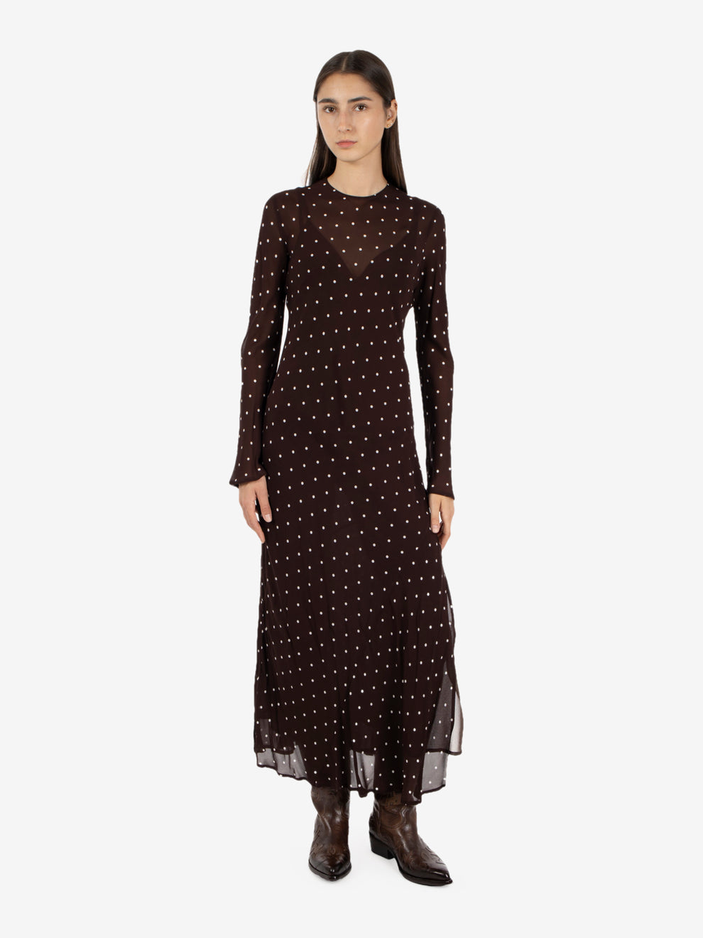 CONNIE POLKA DOT MOKA LONG DRESS Y6WS07_POI10