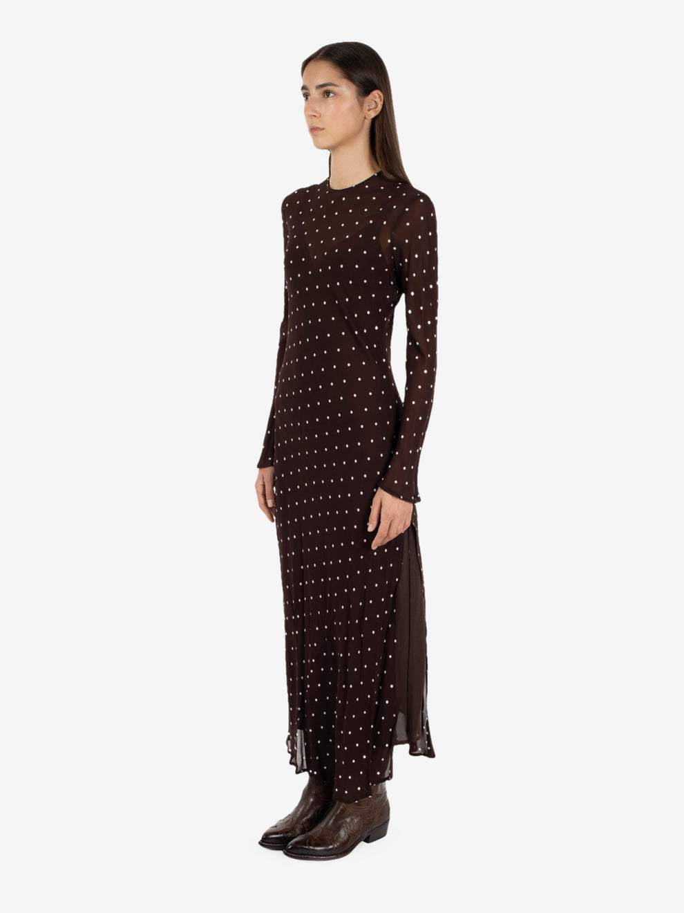 CONNIE POLKA DOT MOKA LONG DRESS Y6WS07_POI10